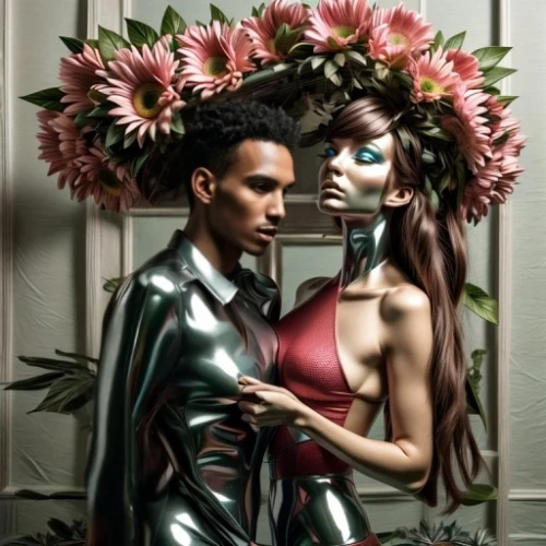 bodypainting,body painting,bodypaint,formichetti,biophilia,gaultier,flowerheads,black couple,artificial flowers,mannequins,neon body painting,photomanipulation,adam and eve,florists,anansie,young couple,frankmusik,body art,eloped,man and woman