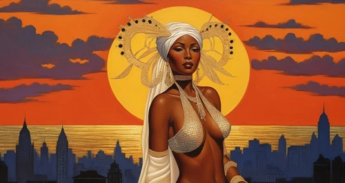 oshun,kemet,african woman,sekhmet,klarwein,ororo,asherah,african american woman,african art,nubian,badu,mcquarrie,baoshun,afar tribe,blige,baduizm,nephthys,leontyne,prophetess,womanism,Illustration,Realistic Fantasy,Realistic Fantasy 21