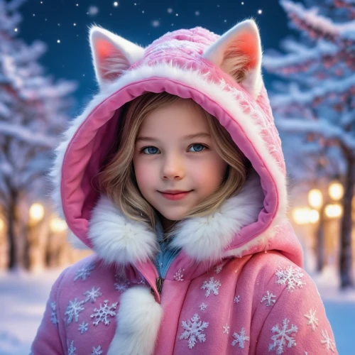 winter background,christmas snowy background,snowsuit,children's background,winter animals,snowflake background,little girl in pink dress,pink cat,cute cartoon image,snow scene,suri,cute cartoon character,cute fox,winter dress,winters,winter clothes,winter clothing,winter magic,fur coat,suit of the snow maiden,Photography,General,Realistic