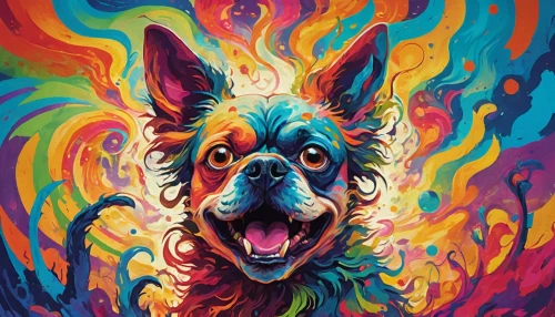 barkus,color dogs,dog illustration,chromaffin,gsd,dogbert,dog drawing,cheerful dog,doggart,ecstatic,schnauzer,barghuti,roo,psychedelic,cujo,terrier,scottie dog,the french bulldog,wolstein,dog,Conceptual Art,Oil color,Oil Color 23