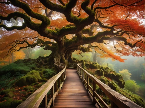 tree top path,the japanese tree,fairytale forest,maple tree,magic tree,tree lined path,enchanted forest,colorful tree of life,forest tree,tree canopy,wooden bridge,japan landscape,germany forest,tree of life,wooden path,nature wallpaper,autumn tree,autumn forest,watercolor tree,oak tree,Art,Classical Oil Painting,Classical Oil Painting 03