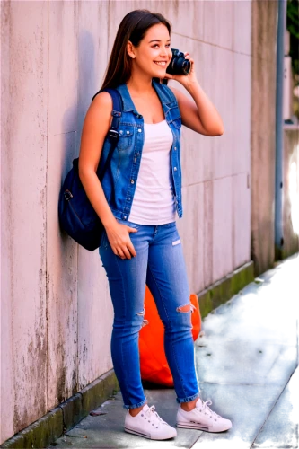 girl in overalls,on the phone,a girl with a camera,commercial,stephie,grachi,janel,kalani,roni,jeans background,becca,meg,handheld electric megaphone,girl sitting,daya,marissa,guelaguetza,jeans,video scene,phone call,Illustration,Realistic Fantasy,Realistic Fantasy 19