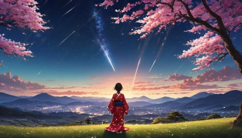 japanese sakura background,tanabata,sakura background,fantasy picture,moon and star background,landscape background,beautiful wallpaper,nature background,sakura blossom,springtime background,spring background,celestial,enlightenment,magical,zindagi,analemma,starbright,the cherry blossoms,world digital painting,astral traveler,Photography,General,Realistic