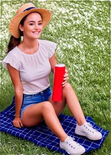kiernan,picnic table,maisie,on the grass,beer tent set,jenna,girl wearing hat,tessa,caterino,legs crossed,chella,coachella,promocup,holding cup,picnic,bev,svedka,girl in t-shirt,alfresco,plastic cups,Illustration,American Style,American Style 01