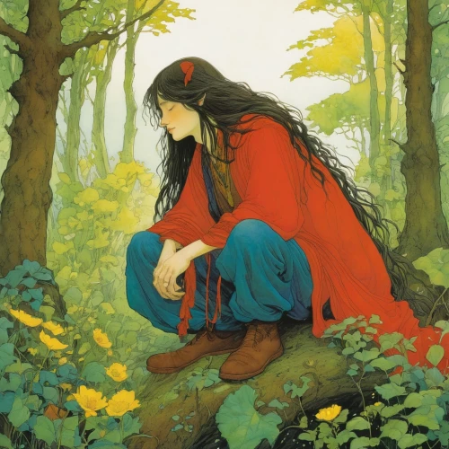 maedhros,yiwen,red riding hood,arrietty,little red riding hood,prydain,etam,grasset,girl picking flowers,sango,elric,seregil,noldor,arwen,girl picking apples,inuyasha,silmarillion,kvothe,folktales,mabon,Illustration,Realistic Fantasy,Realistic Fantasy 04