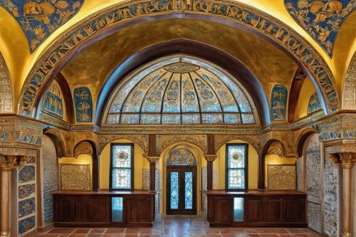 entrance hall,mirogoj,byzantine museum,foyer,khasavyurt,dolmabahce,iranian architecture,entryway,entranceway,persian architecture,royal interior,vestibule,interior decor,greek orthodox,hall,topkapi,hagia sophia mosque,interior view,king abdullah i mosque,ornate room,Illustration,Realistic Fantasy,Realistic Fantasy 43