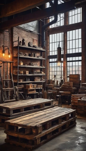 workbenches,wooden pallets,lumberyard,cooperage,danish furniture,manufactory,brickworks,metalworks,barnwood,foundry,pallets,warehouse,woodworking,officine,blacksmiths,woodwork,packinghouse,workbench,lumberyards,abandoned factory,Conceptual Art,Sci-Fi,Sci-Fi 01