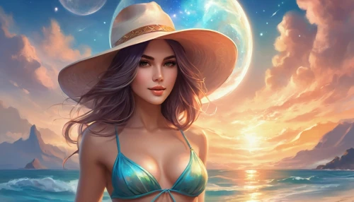 sun hat,high sun hat,beach background,straw hat,summer background,summer hat,womans seaside hat,janna,yellow sun hat,fantasy art,mermaid background,caitlyn,world digital painting,fantasy picture,lumidee,beach scenery,ocean background,panama hat,mock sun hat,the hat-female,Illustration,Realistic Fantasy,Realistic Fantasy 01