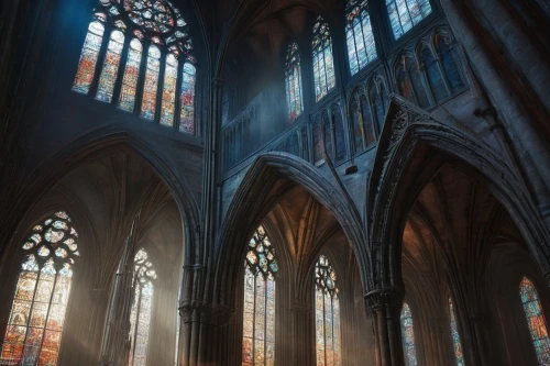 transept,nidaros cathedral,stained glass windows,cathedrals,cologne cathedral,cathedral,gothic church,metz,duomo,neogothic,ulm minster,reims,the cathedral,the interior,presbytery,sanctuary,stained glass,church windows,interior view,duomo di milano,Conceptual Art,Fantasy,Fantasy 12