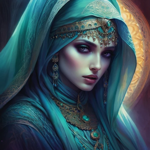 islamic girl,sheherazade,mastani,arabian,scheherazade,muslim woman,fatemeh,persia,rem in arabian nights,fantasy art,mystical portrait of a girl,maryam,jodha,sharara,begum,miryam,oriental princess,orientalist,khatoon,fantasy portrait,Illustration,Realistic Fantasy,Realistic Fantasy 15