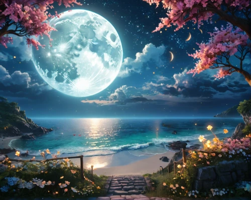 moon and star background,moonlit night,fantasy picture,moonlit,landscape background,moonlight,dreamscape,dreamscapes,fantasy landscape,full hd wallpaper,dream world,blue moon,moonlighted,lunar landscape,ocean paradise,dreamland,nature wallpaper,hanging moon,blue moon rose,moon night,Photography,General,Fantasy