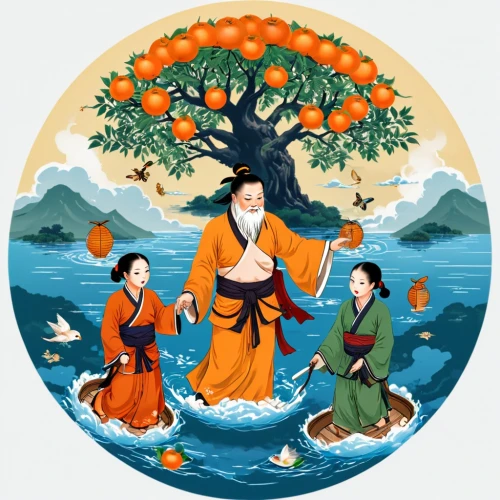 daoism,nembutsu,orange tree,bhikkhunis,oriental painting,hakuho,qingxi,mandarin,milarepa,taijiquan,haiyuan,shunju,mandarin oranges,daoist,qingnian,sakyamuni,shuyuan,satsuma,wenyuan,daimyos,Unique,Design,Sticker