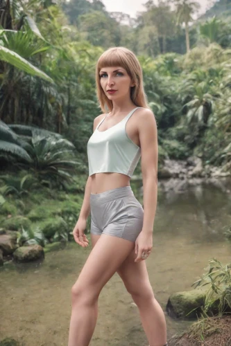 cavewoman,biophilia,in shorts,swiftlet,jungles,tropico,costa rica,jennette,swifty,jean shorts,tay,the blonde in the river,green screen,rainforests,bare legs,amazonia,thigh,reputation,swifter,looking through legs,Photography,Realistic