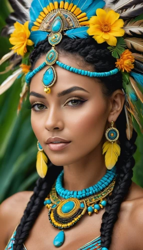 indian headdress,polynesian girl,headdress,amerindian,native american,feather headdress,ethiopian girl,headdresses,nubian,african woman,polynesian,warrior woman,amazonian,beautiful african american women,aborigine,american indian,africana,ancient egyptian girl,indian woman,headress,Photography,General,Realistic