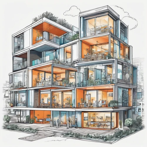 cohousing,multifamily,lofts,houses clipart,condos,inmobiliaria,condominia,condominium,townhome,townhomes,liveability,condominiums,sketchup,apartment building,apartments,passivhaus,multistorey,immobilier,penthouses,smart house,Illustration,Black and White,Black and White 05