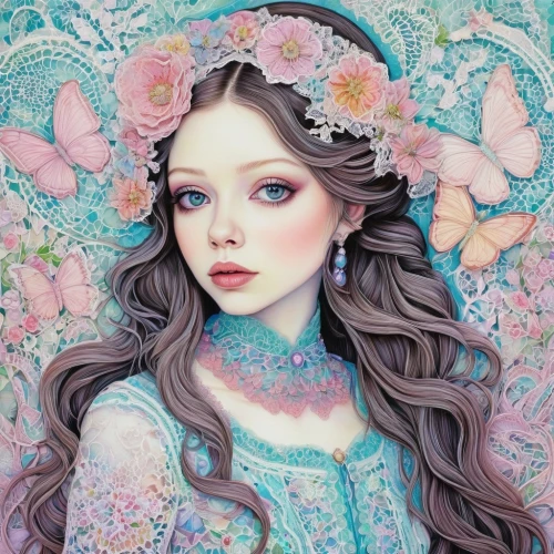 fantasy portrait,margairaz,flower fairy,hydrangea,fairie,lilac blossom,hydrangeas,kommuna,margaery,spring unicorn,faerie,boho art,girl in flowers,almond blossoms,faery,boho art style,fairy queen,fantasy art,artist doll,hydrangea background,Illustration,Abstract Fantasy,Abstract Fantasy 04