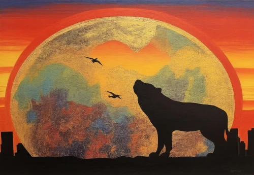 howling wolf,the lion king,lion king,animal silhouettes,howl,balto,painted horse,wildearth,silhouette art,rising sun,timberwolves,mufasa,art silhouette,altiplano,shadow camel,lobos,aleu,wolves,indigenous painting,shamanic,Illustration,Realistic Fantasy,Realistic Fantasy 21