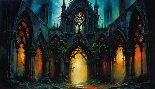 haunted cathedral,shadowgate,hall of the fallen,gothic church,cathedral,portal,ravenloft,cathedrals,castlevania,undercity,necropolis,conclave,neogothic,notredame,morgoth,planescape,gothic,prospal,gothic style,sepulchre,Conceptual Art,Oil color,Oil Color 20