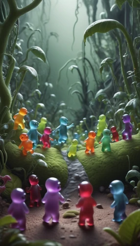 pikmin,frog gathering,cartoon forest,gummybears,gummy bears,kawaii frogs,mushroom landscape,slimes,toadstools,klebolds,cartoon video game background,lemmings,fairy forest,malakunas,smurfs,gummies,jelly babies,tubeworms,zoombinis,scandia gnomes,Photography,Artistic Photography,Artistic Photography 11