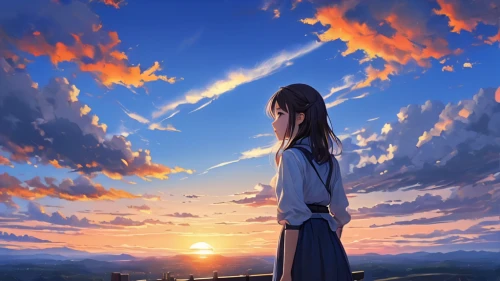 tsukihime,hoshihananomia,daybreak,landscape background,yiwen,violet evergarden,sky,clannad,the horizon,cielo,higurashi,orihime,summer sky,rising sun,belldandy,shakugan,dusk background,dawn,heavenward,summer evening,Illustration,Japanese style,Japanese Style 09