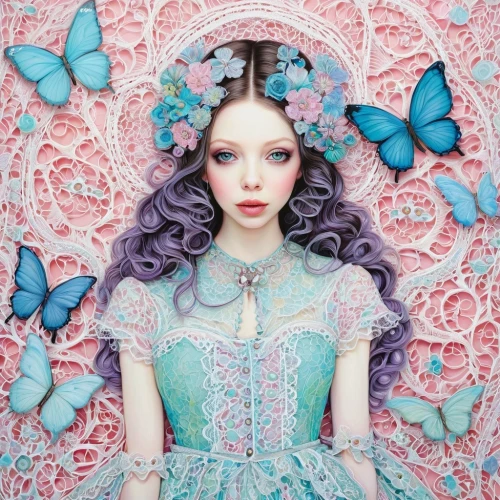 butterfly lilac,mazarine blue butterfly,fairy queen,flower fairy,faerie,fairy peacock,butterfly floral,fairie,faery,butterfly dolls,blue butterfly,julia butterfly,little girl fairy,fairy,blue butterflies,garden fairy,butterflies,porcelain dolls,rosa 'the fairy,artist doll,Illustration,Abstract Fantasy,Abstract Fantasy 04