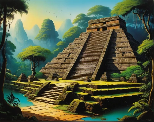 tikal,yavin,step pyramid,mayan,azteca,aztecas,yaxchilan,chichen itza,palenque,mesoamerican,rathas,prehispanic,mayas,ancient civilization,pyramids,mesoamerica,pyramid,eastern pyramid,huastec,ancients,Illustration,Children,Children 01