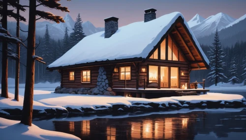 winter house,small cabin,the cabin in the mountains,log cabin,winter background,cottage,snowy landscape,snow shelter,winter night,snow house,warm and cozy,snow roof,snowhotel,wooden house,snow landscape,snow scene,christmas landscape,christmas snowy background,lonely house,winter village,Illustration,Japanese style,Japanese Style 15