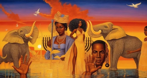 african art,orishas,kemet,nubians,umoja,nitocris,african culture,oshun,klarwein,indigenous painting,afar tribe,beautiful african american women,mahavishnu,priestesses,mythographers,shamanic,afrofuturism,africana,africanism,obatala,Illustration,Realistic Fantasy,Realistic Fantasy 21