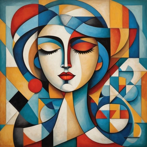 art deco woman,leger,cubist,art deco,decorative figure,orphism,archipenko,woman thinking,metzinger,woman's face,cubism,african art,praying woman,woman face,bohemian art,viveros,cubists,italian painter,lichenstein,cubisme,Art,Artistic Painting,Artistic Painting 45