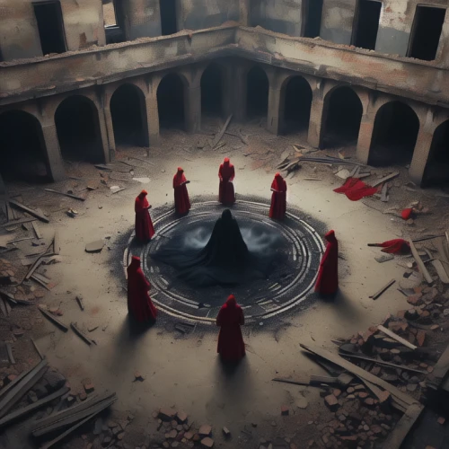 handmaids,chess pieces,handmaid,floor fountain,hall of the fallen,summoning,covens,waterdeep,pawns,labyrinths,conclave,seance,conjuration,cauldrons,3d art,coven,zendo,labyrinth,prospal,circle of confusion