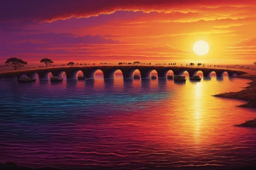 rainbow bridge,coast sunset,landscape background,purple landscape,cartoon video game background,windows wallpaper,dusk background,coastal landscape,sea landscape,scenic bridge,sunset,love bridge,an island far away landscape,sunset beach,art background,river landscape,futuristic landscape,fantasy landscape,bridge,beach landscape,Illustration,Realistic Fantasy,Realistic Fantasy 25