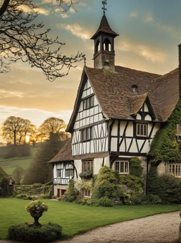 elizabethan manor house,timbered,timber framed building,half timbered,half-timbered house,cecilienhof,gregynog,half-timbered houses,englishness,inglaterra,agecroft,stokesay,tudor,england,thatched,sussex,country house,chilham,edensor,buckinghamshire,Art,Artistic Painting,Artistic Painting 07