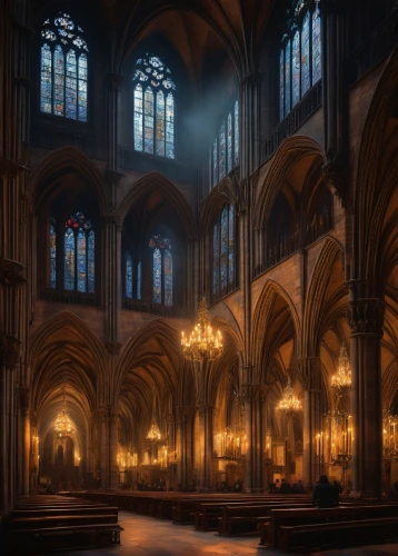 cathedral,hall of the fallen,cathedrals,haunted cathedral,transept,vaults,the cathedral,nidaros cathedral,illumination,sanctuary,empty interior,stalls,organ pipes,duomo,markale,gothic church,koln,notredame,metz,hogwarts,Art,Classical Oil Painting,Classical Oil Painting 03