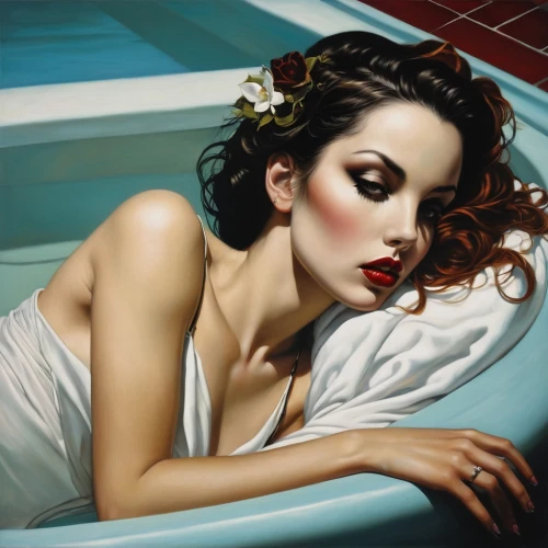 viveros,vanderhorst,vettriano,whitmore,the girl in the bathtub,lempicka,retro pin up girl,currin,pin up girl,bathing,pin-up girl,pin ups,lacombe,watercolor pin up,donsky,leighton,photorealist,heatherley,domergue,vivanco,Illustration,Realistic Fantasy,Realistic Fantasy 10