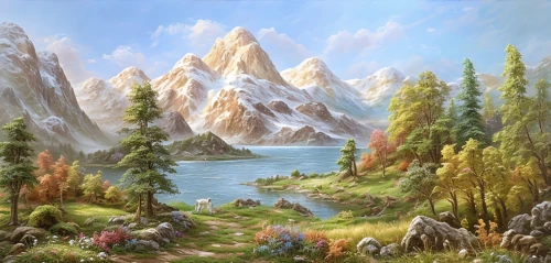 fantasy landscape,mountain landscape,landscape background,salt meadow landscape,mountainous landscape,mountain scene,alpine landscape,mountain meadow,gondolin,fantasy picture,autumn mountains,beleriand,high landscape,elves country,the landscape of the mountains,forest landscape,nature landscape,mountain range,alfheim,meadow landscape