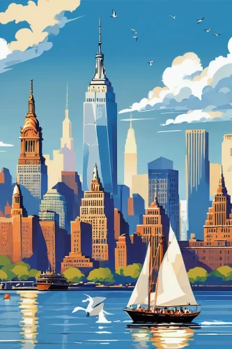 new york skyline,manhattan skyline,new york harbor,background vector,sailboats,manhattan,new york,newyork,city skyline,big apple,world digital painting,sailing boats,skyline,skylines,city scape,brooklyn,usa landmarks,travel poster,tribeca,cityscapes,Unique,Pixel,Pixel 05