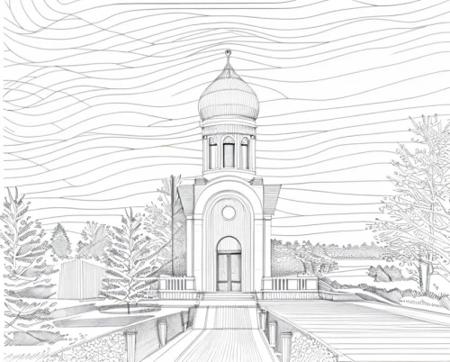 coloring page,coloring pages,steeple,line drawing,steeples,steepled,craftsbury,belltower,sketchup,nauvoo,collegiate basilica,tahquamenon,crosshatching,borromini,muskau,quannum,josephinum,yaddo,bell tower,mono-line line art,Design Sketch,Design Sketch,Hand-drawn Line Art