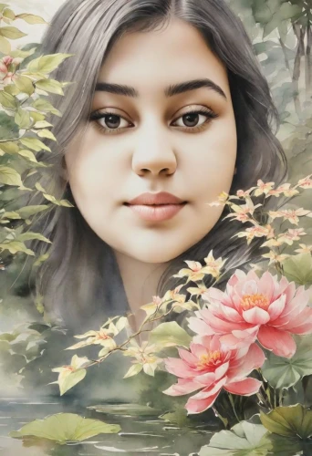 malar,madhumita,nazia,rukhsana,mehreen,swathi,sajal,megha,janani,mehnaz,saumya,girl in flowers,sahithya,flower background,maleeha,sanchita,kanam,shehnaz,janki,sahiba,Digital Art,Watercolor