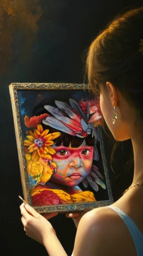 tretchikoff,glass painting,mexican painter,adnate,photo painting,meticulous painting,art painting,mystical portrait of a girl,oil painting,pintura,painting technique,oil painting on canvas,holding a frame,fire artist,welin,chevrier,flower painting,world digital painting,pinturas,overpainting