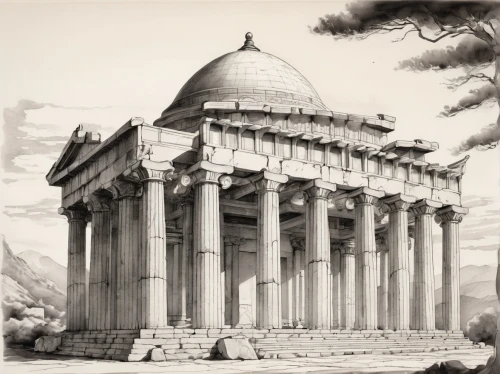 greek temple,roman temple,ctesiphon,erechtheion,temple of diana,pergamon,acropolis,temple of hercules,the parthenon,temple of poseidon,herakleion,artemis temple,baalbek,colonnaded,synaxarion,erechtheus,persepolis,parthenon,metapontum,2nd century,Illustration,Paper based,Paper Based 30