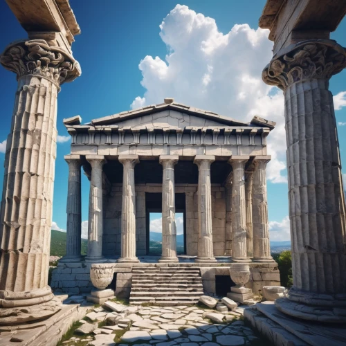 greek temple,roman temple,temple of diana,laodicea,artemis temple,erechtheion,ephesus,temple of hercules,acropolis,panagora,roman columns,herakleion,metapontum,capitolium,temple of poseidon,erechtheus,colonnaded,pillars,three pillars,pergamum,Art,Artistic Painting,Artistic Painting 29