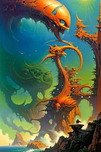 moebius,mushroom island,sedensky,mushroom landscape,hildebrandt,dune,alien world,nautilus,fractal environment,futuristic landscape,vast,terrax,atlanticus,fantasy landscape,rift,fantasia,nausicaa,alien planet,3d fantasy,dune sea,Conceptual Art,Sci-Fi,Sci-Fi 19