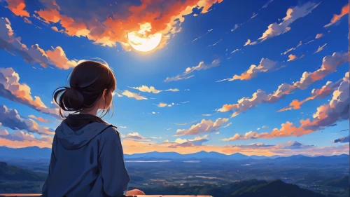 sky,skyscape,katara,skywatchers,blue sky clouds,mountain sunrise,cielo,blue sky and clouds,summer sky,skywatch,sky clouds,skygazers,world digital painting,the sky,landscape background,tsukihime,autumn sky,thatgamecompany,epic sky,the horizon,Illustration,Japanese style,Japanese Style 09