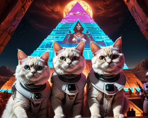 powerslave,triforce,sphinxes,gatos,pyramids,ziggurats,mypyramid,kats,pharaohs,pyramide,kharut pyramid,catterns,pussycats,triad,step pyramid,ziggurat,pyramid,mogwai,cat family,the great pyramid of giza,Conceptual Art,Fantasy,Fantasy 27