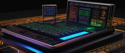 launchpads,launchpad,console,microcomputer,consoles,computer graphic,synth,computer keyboard,computer art,mixing table,hyperterminal,winamp,fractal design,motherboard,control desk,mix table,3d render,circuit board,sound table,control center,Illustration,Paper based,Paper Based 22