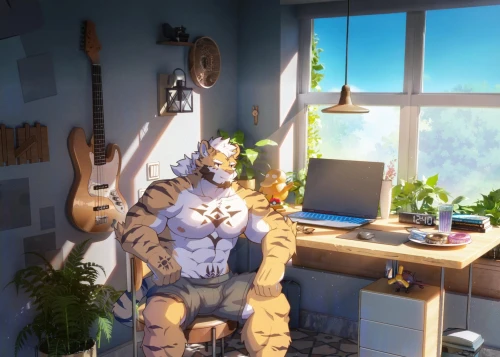 groot super hero,3d render,takanuva,robotman,cyberknife,commissionner,bearlike,sfm,gnolls,3d rendered,bear guardian,working space,groot,woodman,downtime,baby groot,gardener,morning light,work at home,render