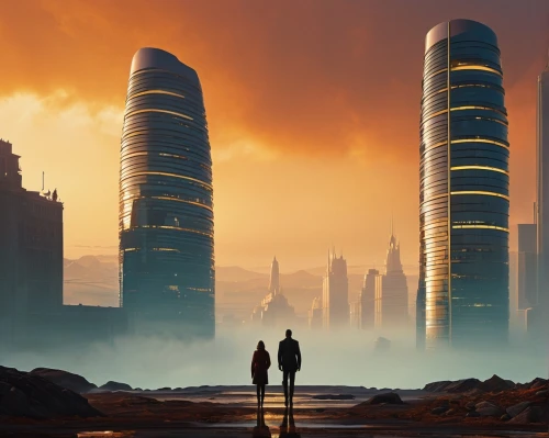 futuristic landscape,futuristic architecture,doha,dubai,dystopian,ordos,dystopias,monoliths,dubia,dhabi,coruscant,gallifrey,sentinels,cybercity,sedensky,futurists,arcology,mubadala,sci fiction illustration,skyscrapers,Conceptual Art,Sci-Fi,Sci-Fi 17