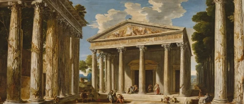 temple of diana,greek temple,orangerie,vittoriano,roman temple,school of athens,triomphe,barberini,neoclassicism,columns,pillars,villa borghese,pantheon,bramante,three pillars,mausolea,palladian,palladio,tempietto,venetian,Art,Classical Oil Painting,Classical Oil Painting 21