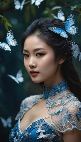 blue enchantress,fairy peacock,asian woman,xianwen,faerie,asian costume,vietnamese woman,oriental princess,mulan,kitana,inner mongolian beauty,asian vision,mongolian girl,geisha,fairie,cinderella,yifei,blue peacock,miss vietnam,fairy queen,Photography,General,Fantasy