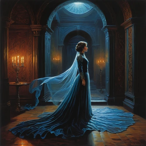 hildebrandt,dubbeldam,hall of the fallen,blue enchantress,margaery,cinderella,accolade,blue room,oil painting on canvas,the threshold of the house,ceremonials,lady of the night,fantasy picture,isoline,fantasia,melian,inamorata,margairaz,elenore,fantasy art,Illustration,American Style,American Style 07